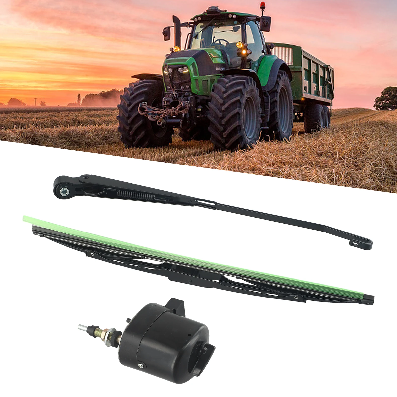 12V Wiper Motor with 105 Degree Sweep for Tractor and Boat Windshields Includes Two 400mm Wiper Blades for Replacement
