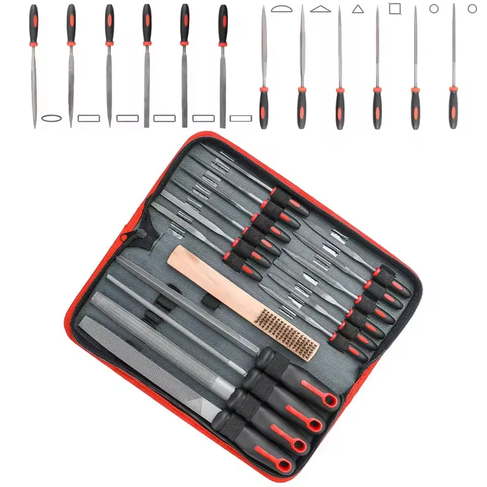 Hi-Spec-Ensemble de limes à main en métal, grandes et petites limes avec brosse en acier, outils de poinçonnage du bois, travail de calcul et accessoires, 16 pièces