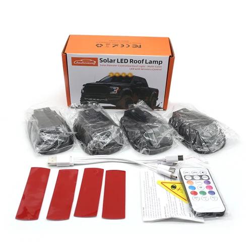 Imagen 1 del producto Barra de luz estroboscópica LED con energía Solar RGB, Control remoto, luz piloto anticolisión de advertencia para montaje en techo, para coche, camión, SUV, 1/2/4x