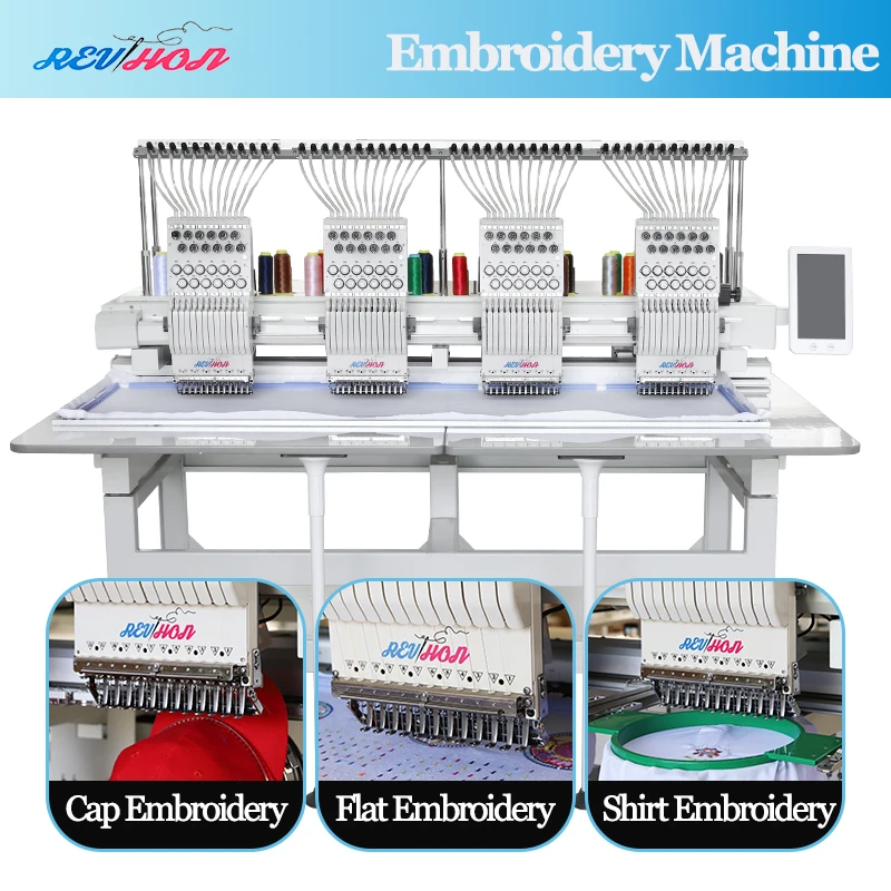 New Flat 12 Needle Computerized Embroidery Machine with 1000 RPM Motor High-Accuracy Flat Digital Embroidery Machine Four Heads