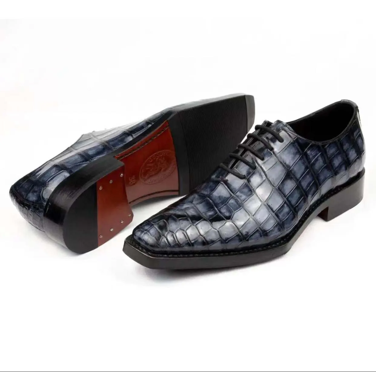 hulangzhishi new arrival men dress sheos male formal shoes men crocodile leather shoes brush color shoes for men leather sole