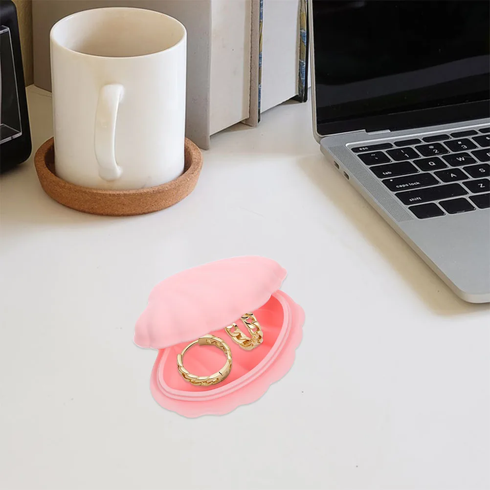 2 قطعة صندوق تخزين على شكل قذيفة منظم مجوهرات من السيليكون حامل حلية محمول مقاوم للسقوط لأقراط وخواتم وقلائد للمنزل