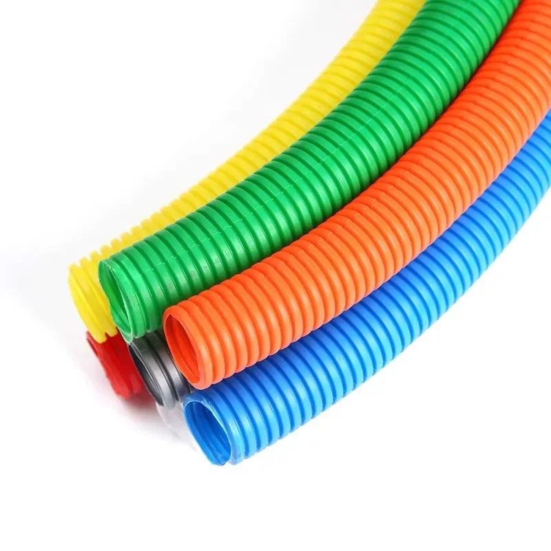 1/5M PP Insulated Corrugated Tube Auto Line Pipe Harness Wire Wrap Colorful Threading Plastic Split Wire Loom Protection Sleeve