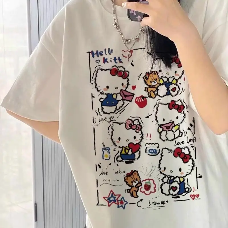 

Hello Kitty T-shirt Japanese Style Pure Cotton Delicate Fashion Cartoon Printing T-shirt Cute Versatile Tops