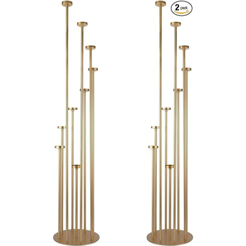 

Gold 9 Arm Pillar Candle Holder 46.06'' Metal 9 Arm Candelabra Candelabras Centerpieces Metal Candle Stick Holders (4) Candles