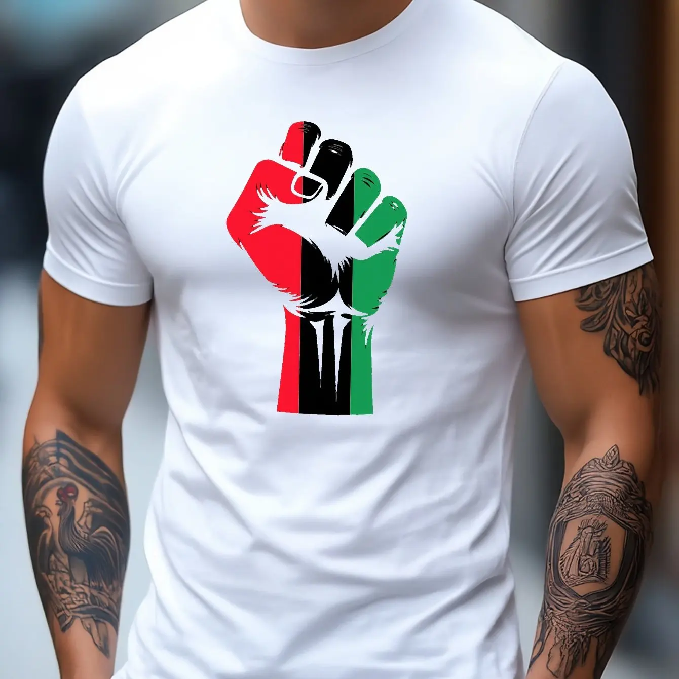 Men'S Patriotic Fist Graphic T-Shirt Micro-Stretch Regular Fit Casual Summer Tee with Italian Flag Design Men Clothing