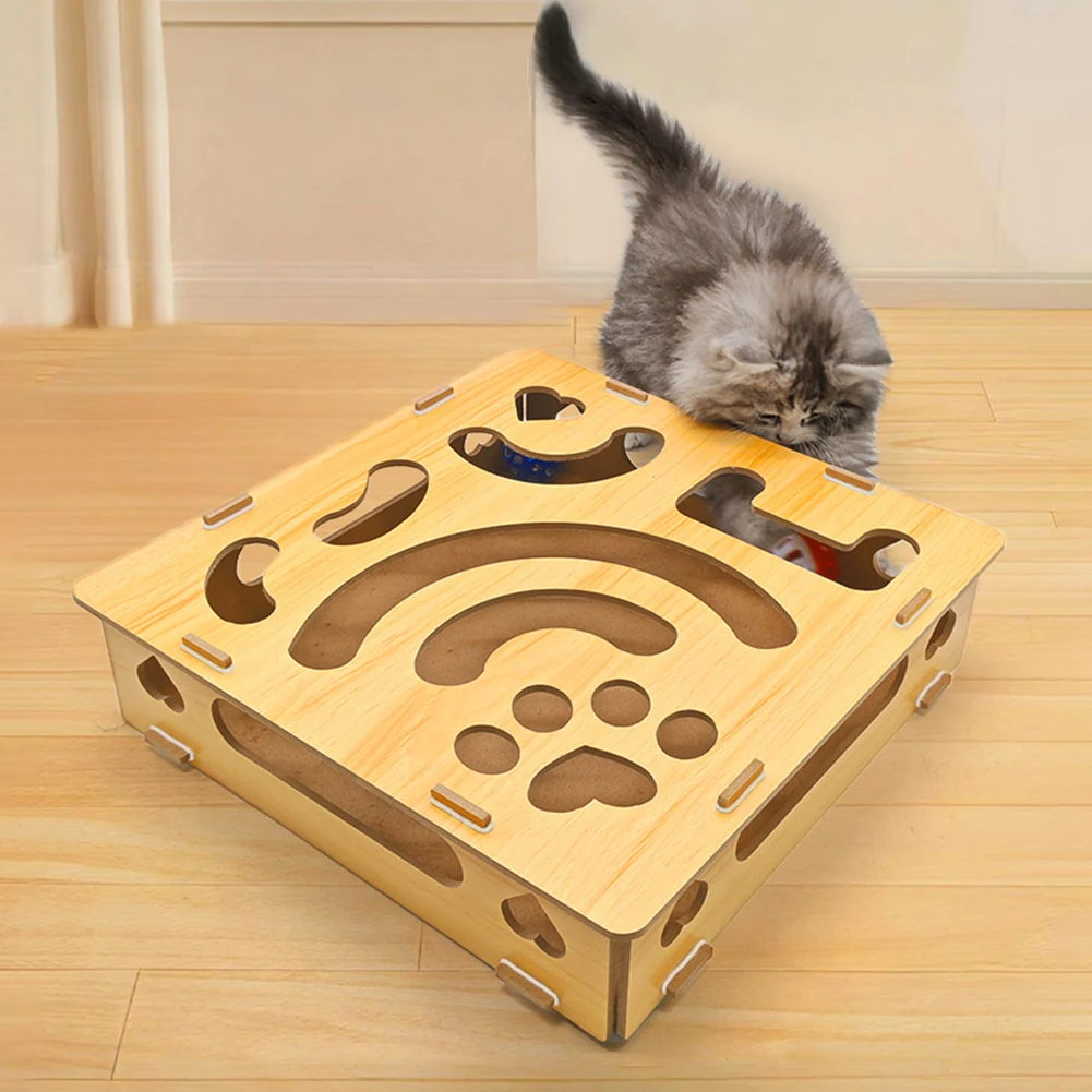 Boîte d'enrichissement pour chat avec lime à griffes, griffoir et balle jouet, jeu de labyrinthe fermé robuste et résistant aux griffures pour chat d'intérieur