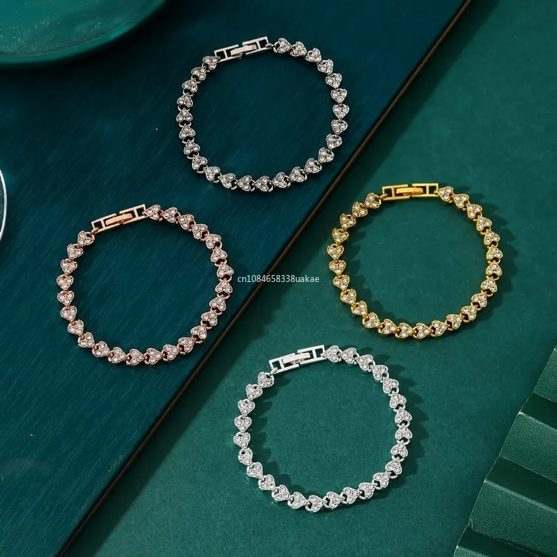 Fashionable Exquisite Luxurious and High-End Crystal Simple and Creative Love Bracelet, Roman Bracelet Gold Chain Bracelets Gift