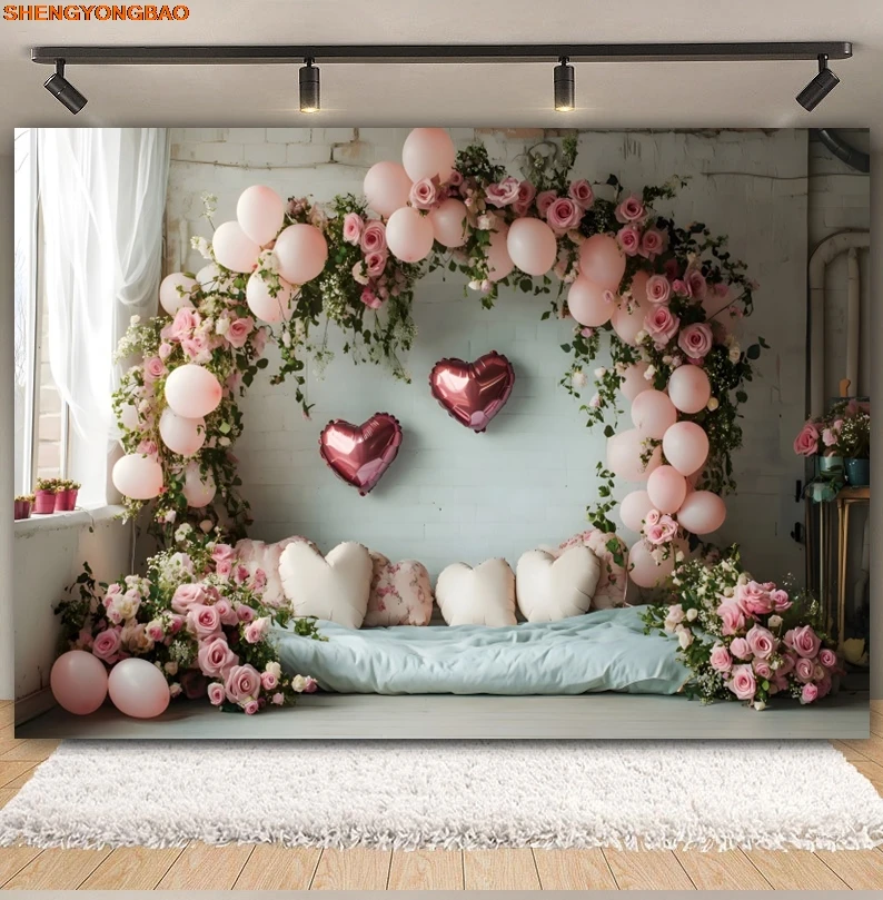 Valentine's Day Photography Backdrops February 14 Roses Wooden Arch Wedding Party Couple Portrait Decor Background Photo studio