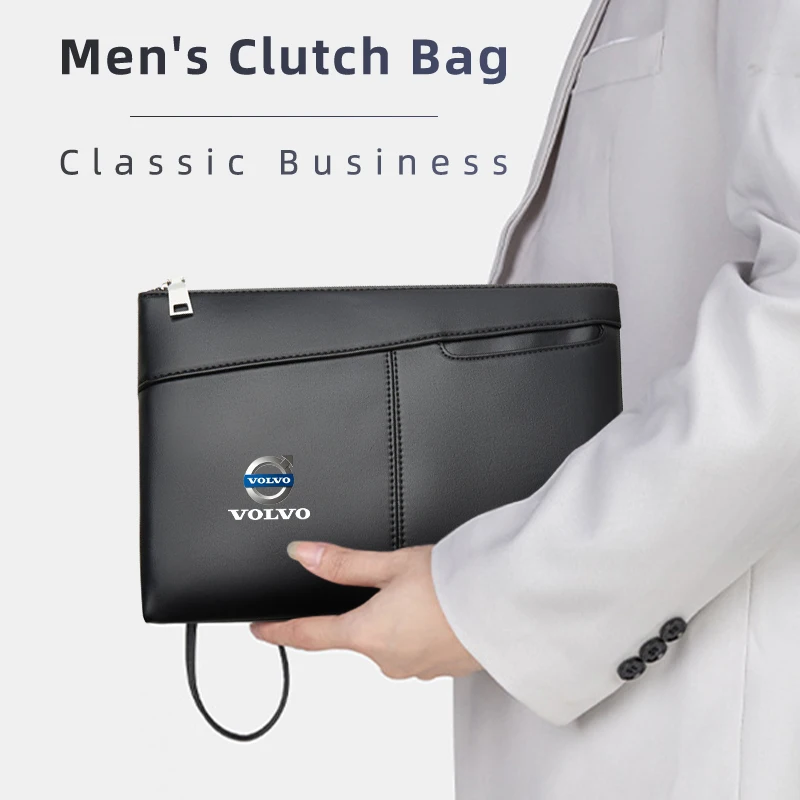 Car Logo Clutch Bag Leather Men Phone Money Credit Card Organizer For Volvo AWD C30 C70 S60 S80 S90 T6 V40 V50 V60 V70 V90 XC40