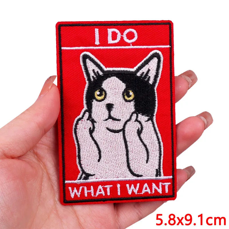 Square Funny Cat Embroidery Patch Animal Cat Patch Iron On Patches For Clothing thermoadhesive patches On Clothes Jacket Sew DIY