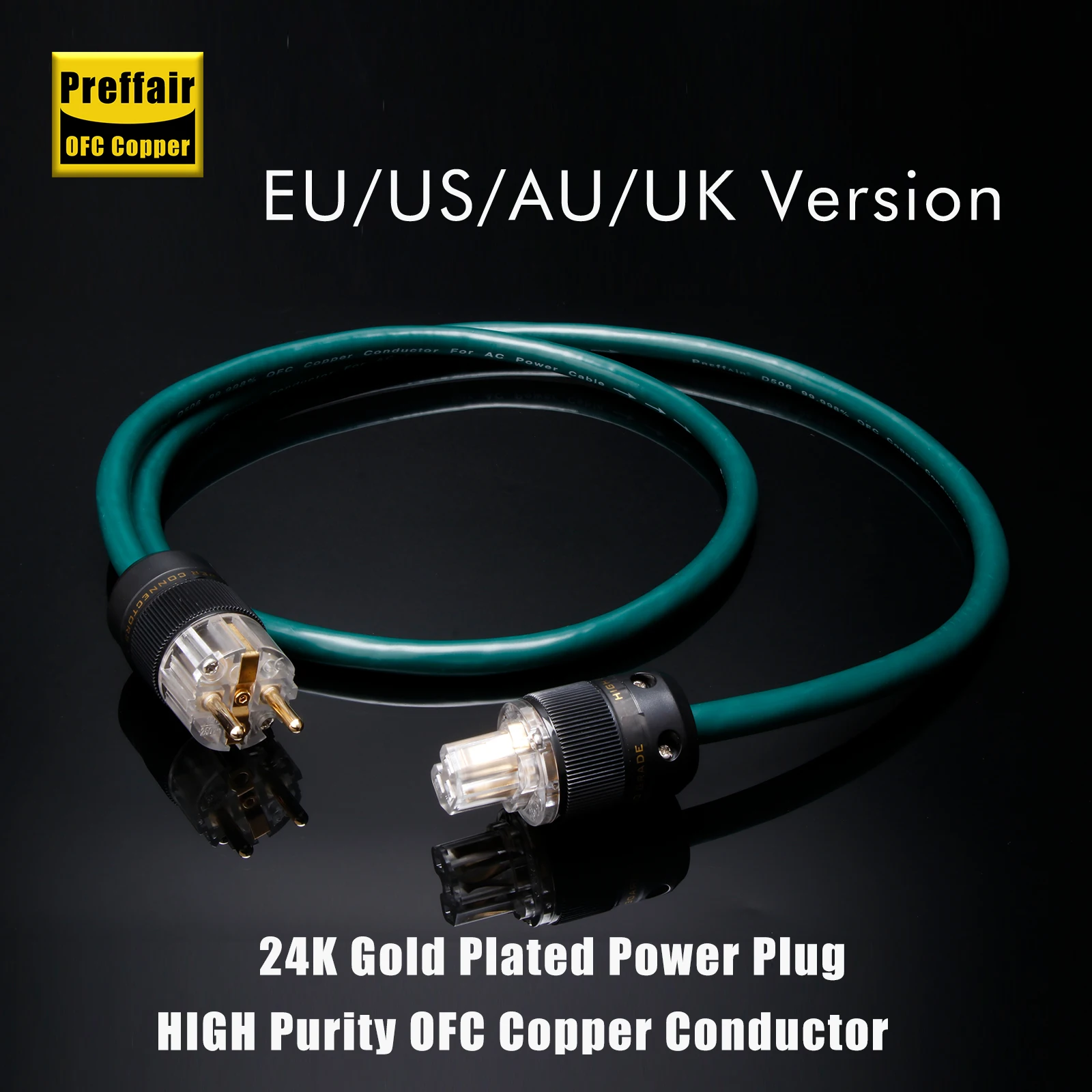 Preffair Hifi 4N OFC Power Cable OFC Copper Shielding Amplifier Power Cord EU Audiophile Power Cables with Gold Plated Plug