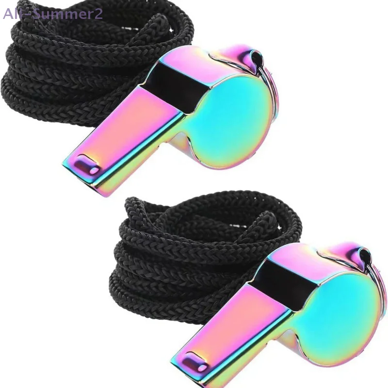 

{DODOA} Stainless Steel Colorful Sports Whistle With Lanyard Loud Crisp Sound Whistle For Referee Official Outdoor EDC Tools