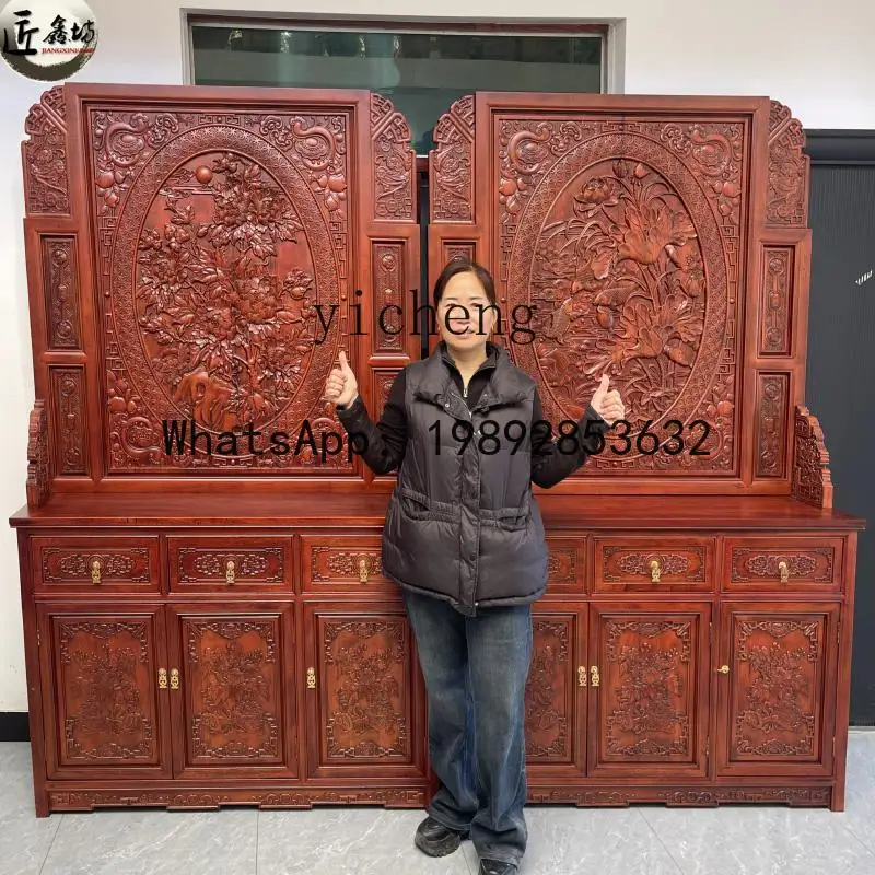 

G1 new Chinese-style entrance cabinet, living room double-sided carved screen partition cabinet, solid wood entry shoe cabinet