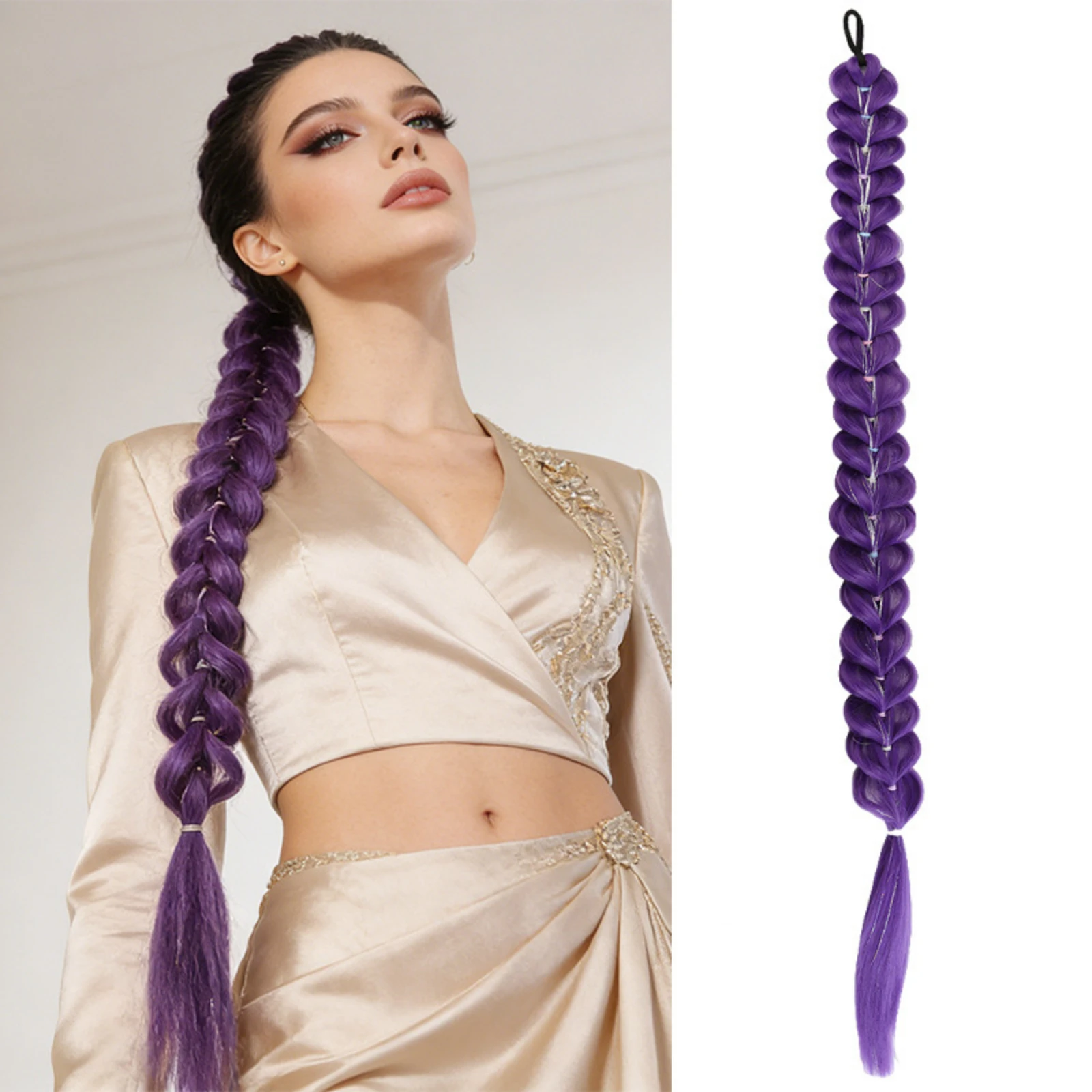 Purple Ponytail Hair Extension with Colorful Elastic Bands for Halloween Costume Performance