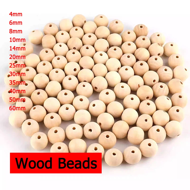 

Natural Wood Beads 4-60mm 1-1000pcs Round Spacer Wooden Pearl Charms DIY Jewelry Making Bracelet Accessories