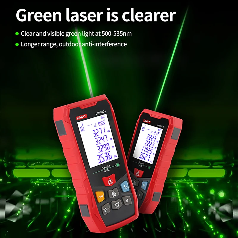UNI-T สีเขียวเลเซอร์ 70 M 100 M Rangefinder ความแม่นยําสูงเลเซอร์ดิจิตอลเทปวัด LM70GA LM100GA IP65