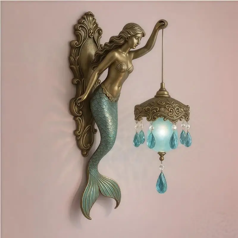 Decorative mermaids Sculpture Wall Lamp Elegant Base Night Light For Living Room corridors Home Decoration Indoor Lighti