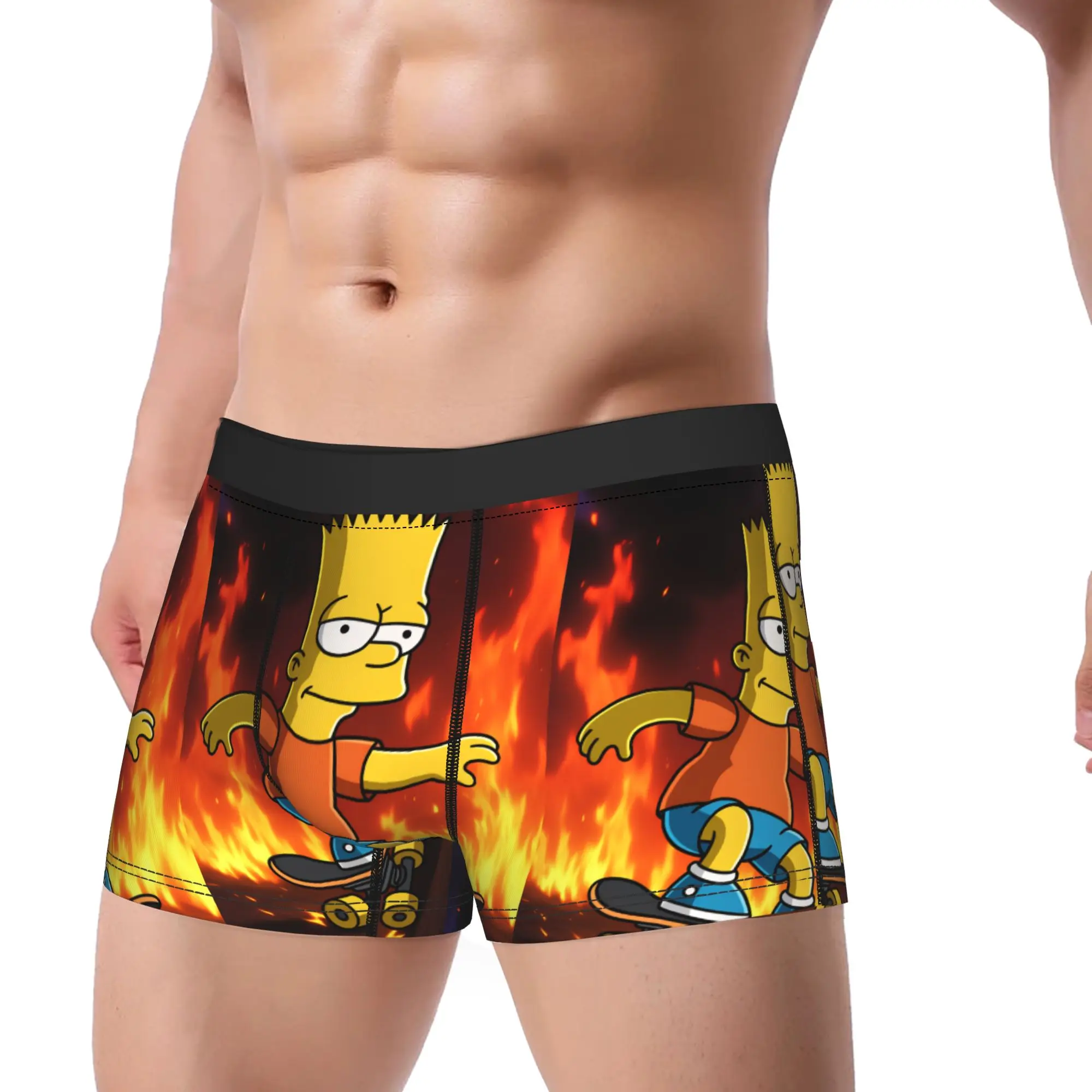 Bart S-Simpson Skateboarding Fire Background Underwear  Male Panties Custom DIY Funny Trunk Hot Sale Shorts Briefs Plus Size