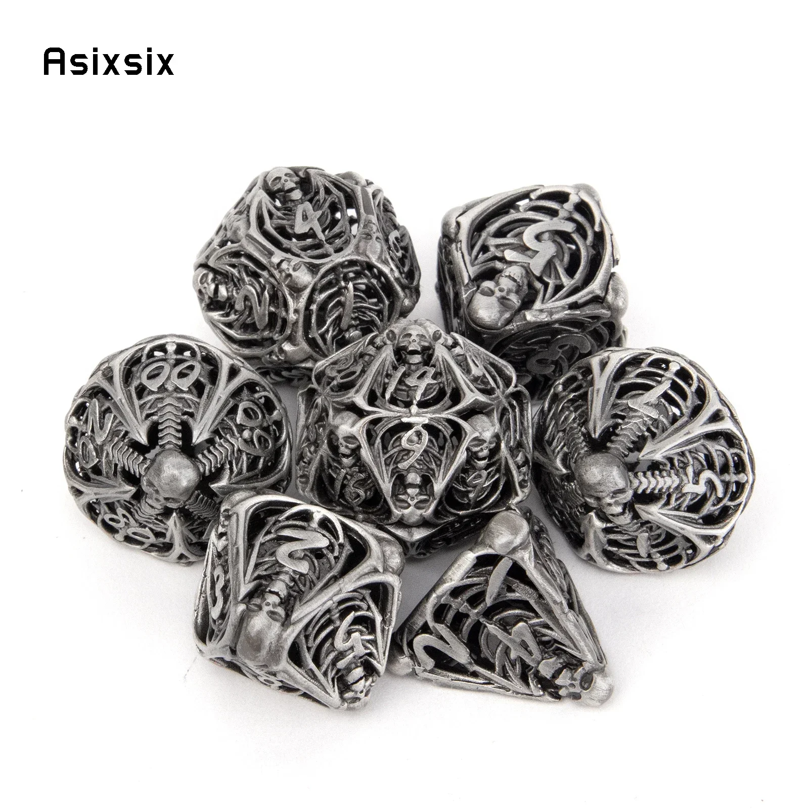 

7 Pcs Silver Skull Hollow Metal , Dnd Dice Set Perfect For Card Games Board Games For Critical Role, Rpgs, D&D