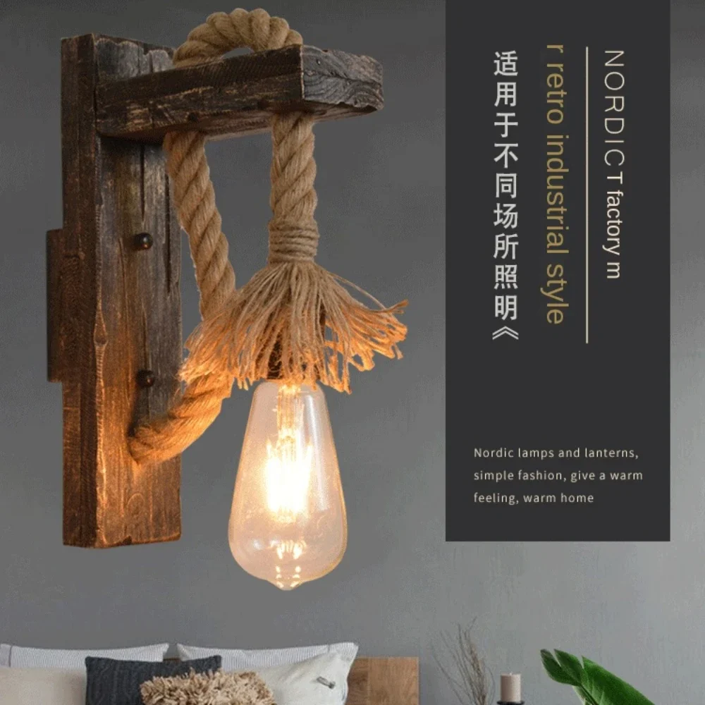 Industrial Retro Wall Lamp E27 American Loft Wood LED Corridor Balcony Light for Indoor Fixtures Wooden Base