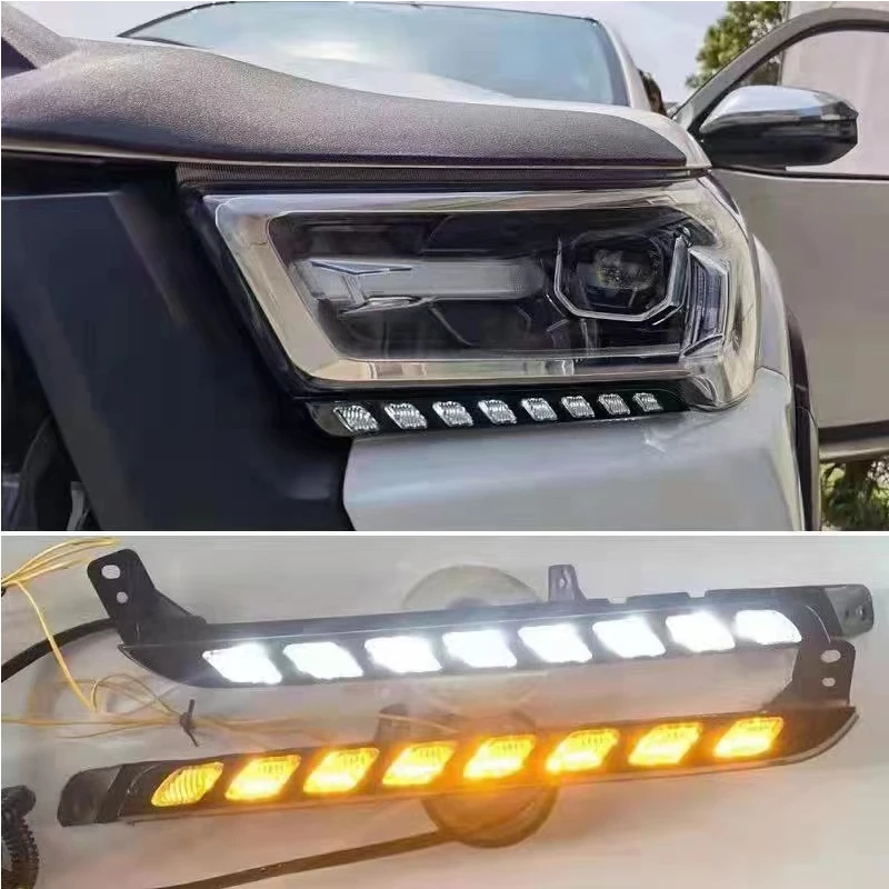 1Pair Car LED headlight Daytime Running Light For Toyota Hilux Revo Rocco 2020 2021 Turn Yellow Signal DRL Daylight