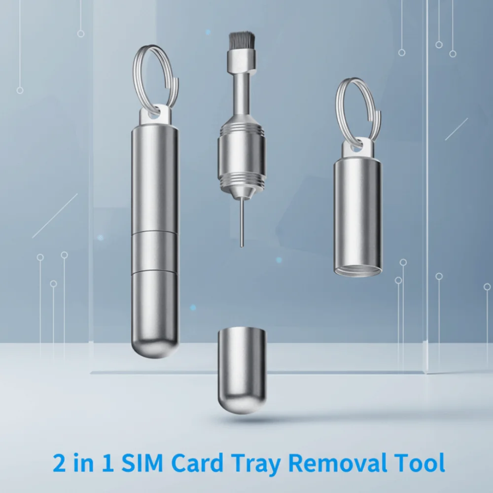 2 in 1 Keychain SIM Card Tray Ejector Pin Anti-Lost Portable Ejecting Removal Needle Cleaning Brush Lightweight