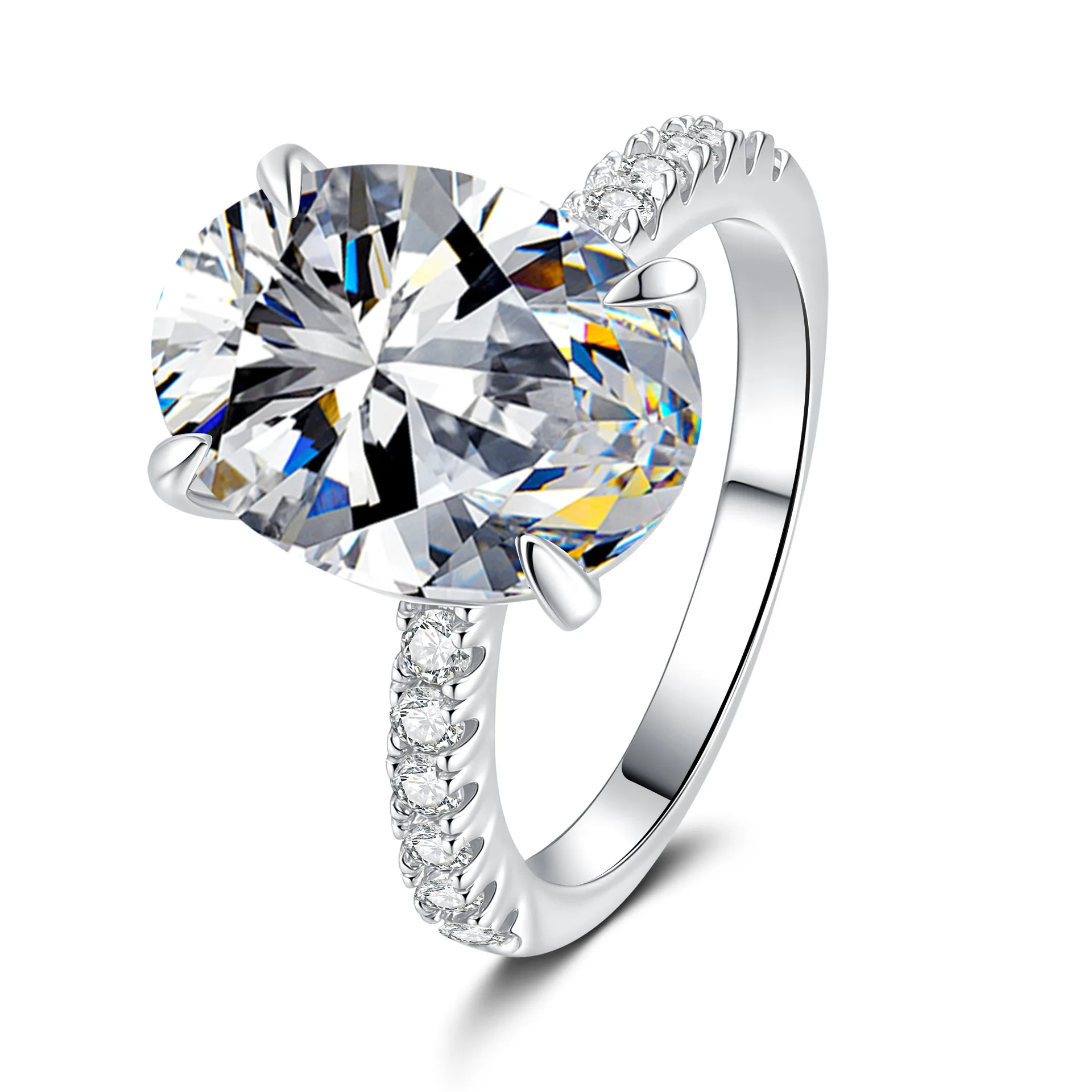 PT950 Platinum Women Oval Light Luxury Exquisite Ring, 8 Carat Moissanite Elegant Finger Ornament for Dates & Banquets