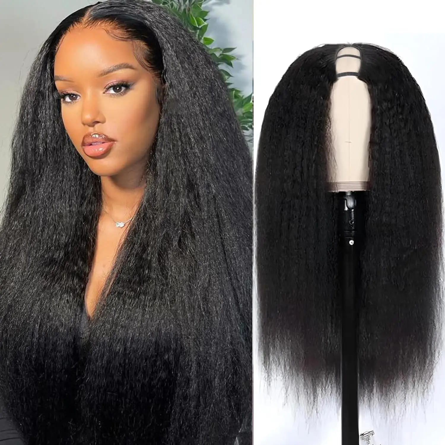 

Yaki Straight Wig U Part Human Hair for Women Brazilian Machine Made U Part Yaki Straight Human Hair 180% Density Natural Color