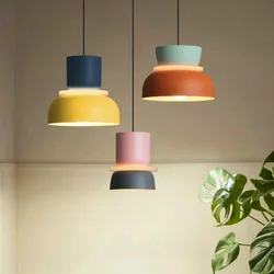 Lámpara colgante de color para dormitorio, lámpara Led nórdica de suspensión para mesita de noche, estudio, Bar, comedor, decoración de macarrones