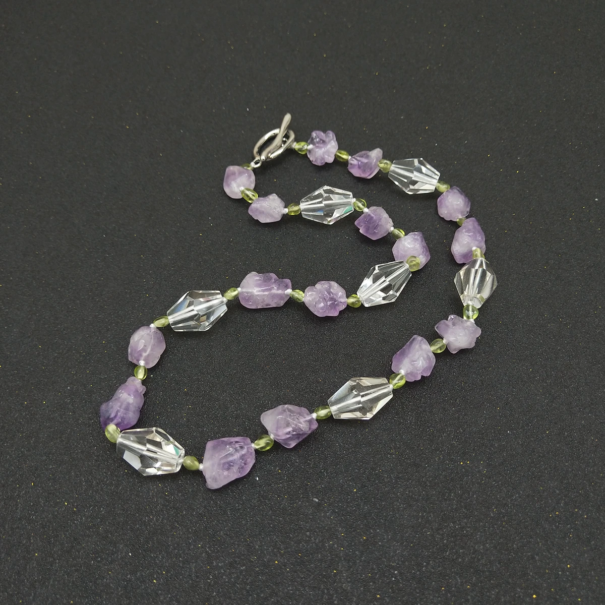 Lii Ji Real Amethyst Peridot Crystal Quartz Necklace Purple Necklace 51cm Women Jewelry Gift Stock Sale