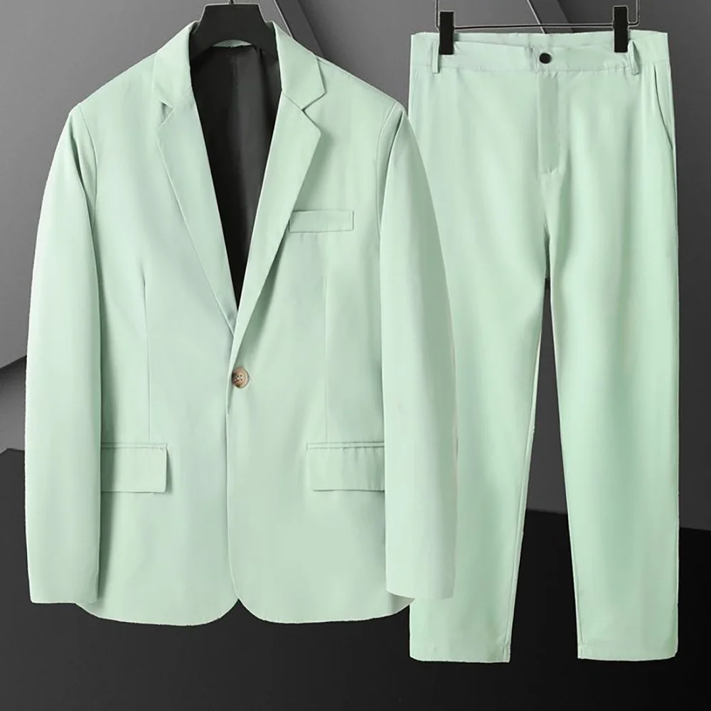 

Men's Suit Set Peak Lapel Solid Color 2 Pieces Blazer Pants Boutique Chic Formal Occasion Male Clothing