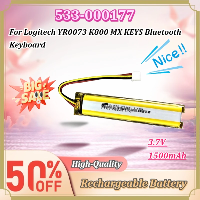 For Logitech YR0073 K800 MX KEYS Bluetooth Keyboard 533-000177 3.7V 1500mAh Rechargeable Li-ion Replacement Battery