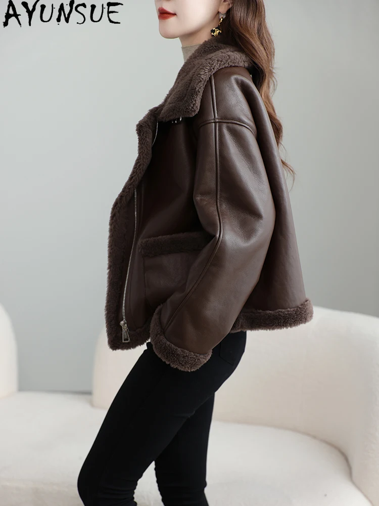 AYUNSUE 100% manteau de fourrure de laine femmes 2025 automne hiver vêtements fourrure intégrée Пajiто Ж onderе nouveau dans manteaux femme veste de moto