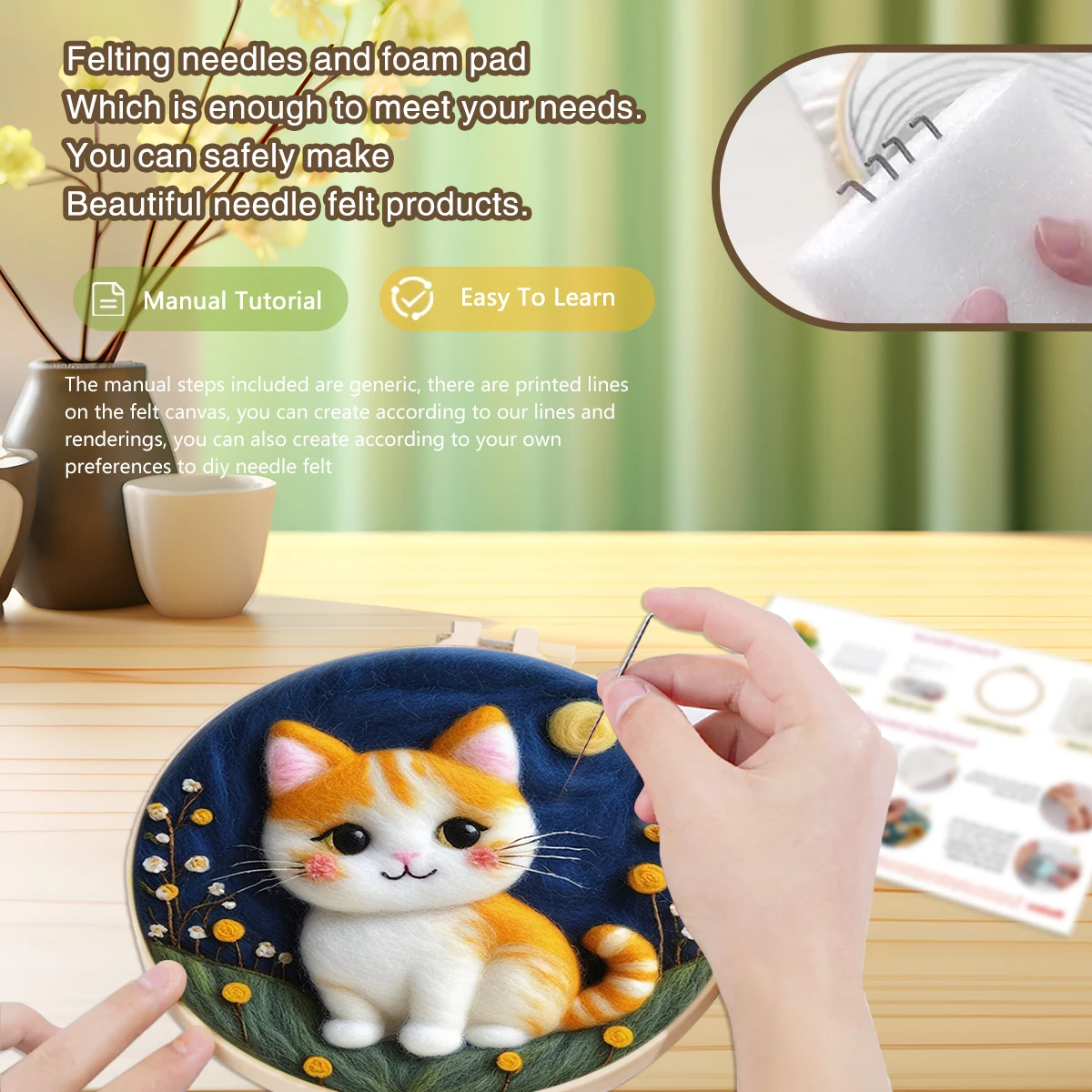 SDOYUNO-Wool Felt Painting Cats Needle Felting Complete Needle Felting Starter Tools With Storage Box Sewing Kit Stitch Wall Art