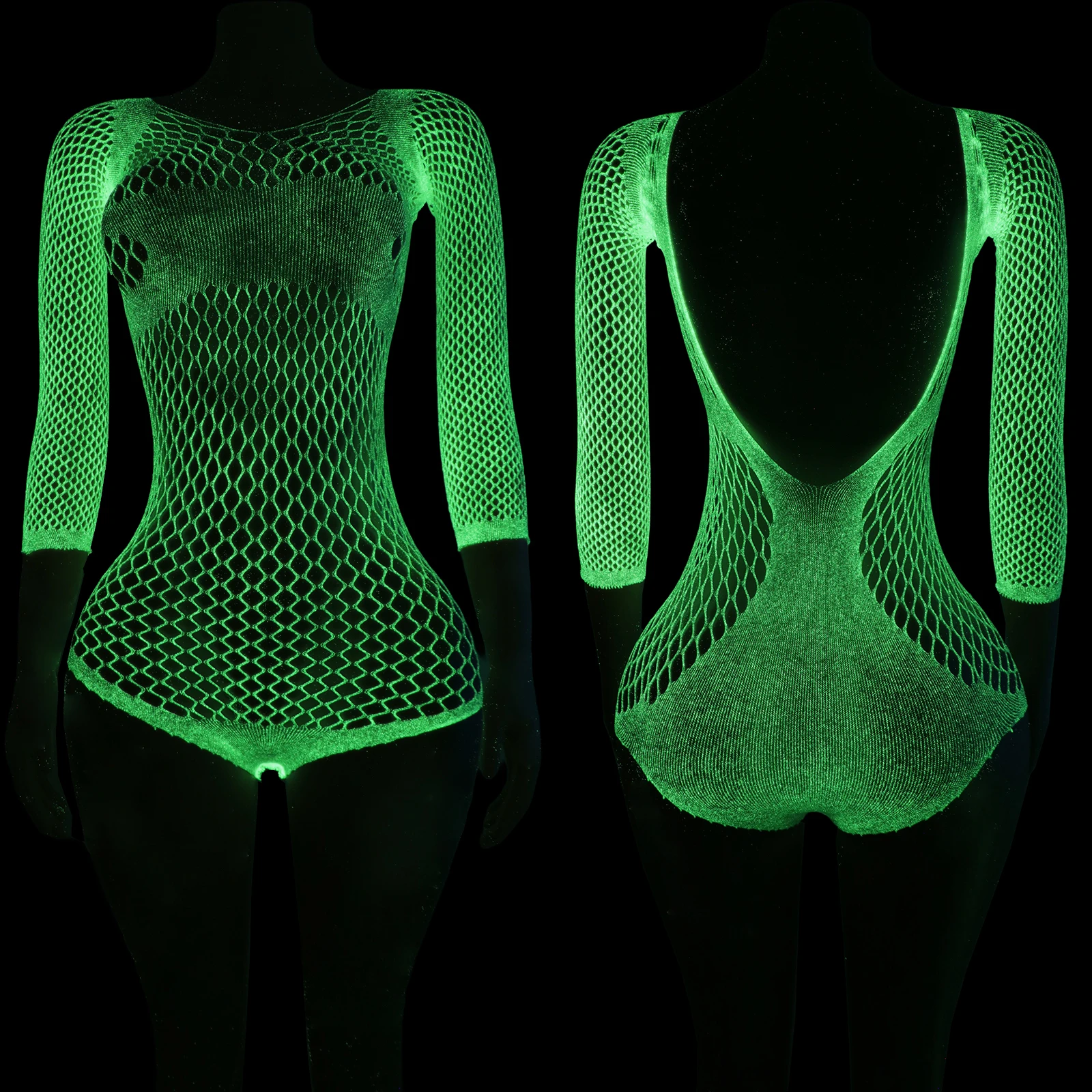 Sexy Dancewear Club Outfits Fluorescerende Visnetmouwen String Bar Prestaties Halloween Podiumkostuums Vrouwen Exotische Lingerie