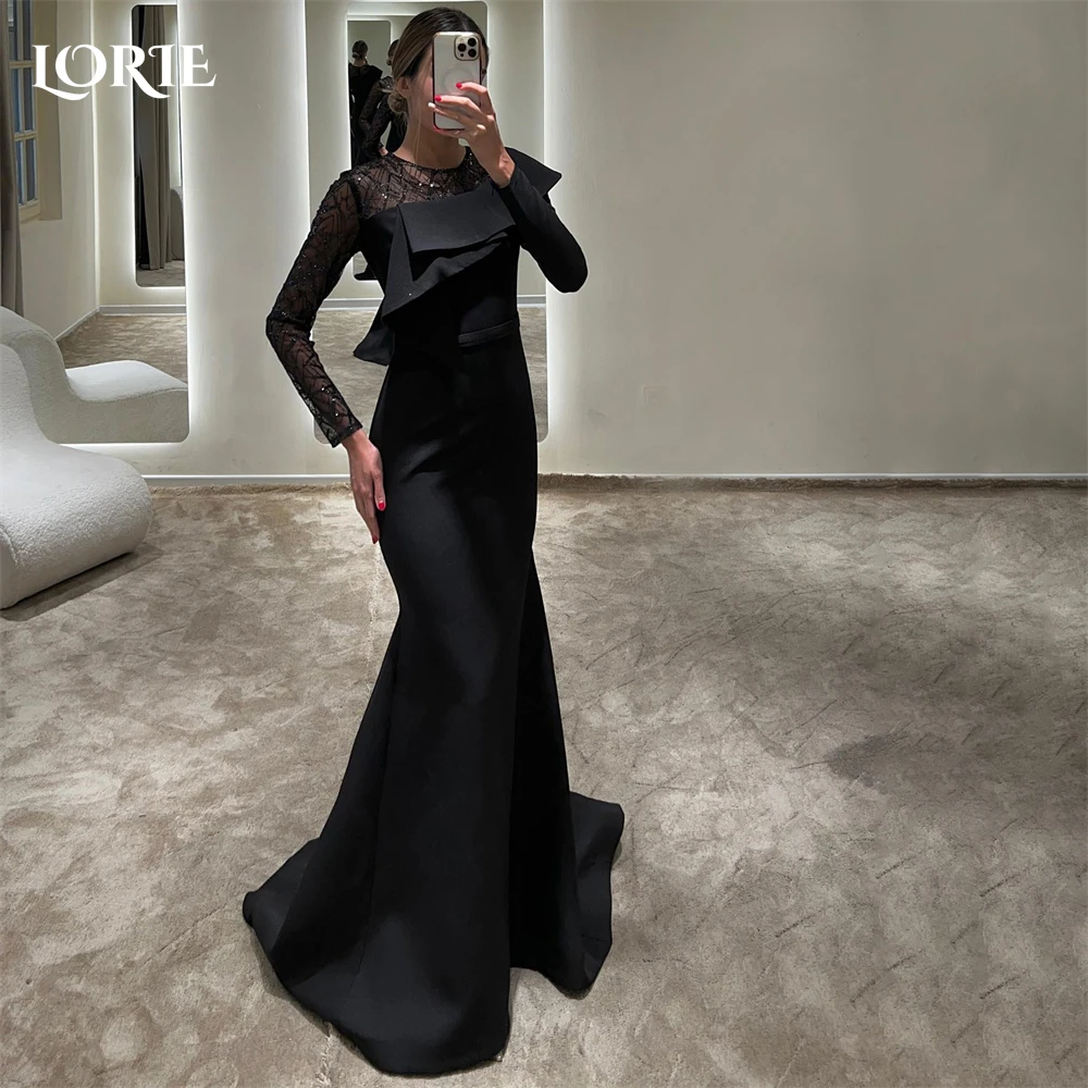 LORIE Bodycon Mermaid Lace Celebrity Evening Dress Ruched Pleats Glitter Formal Prom Dress Dubai Occasional Party Gowns Women