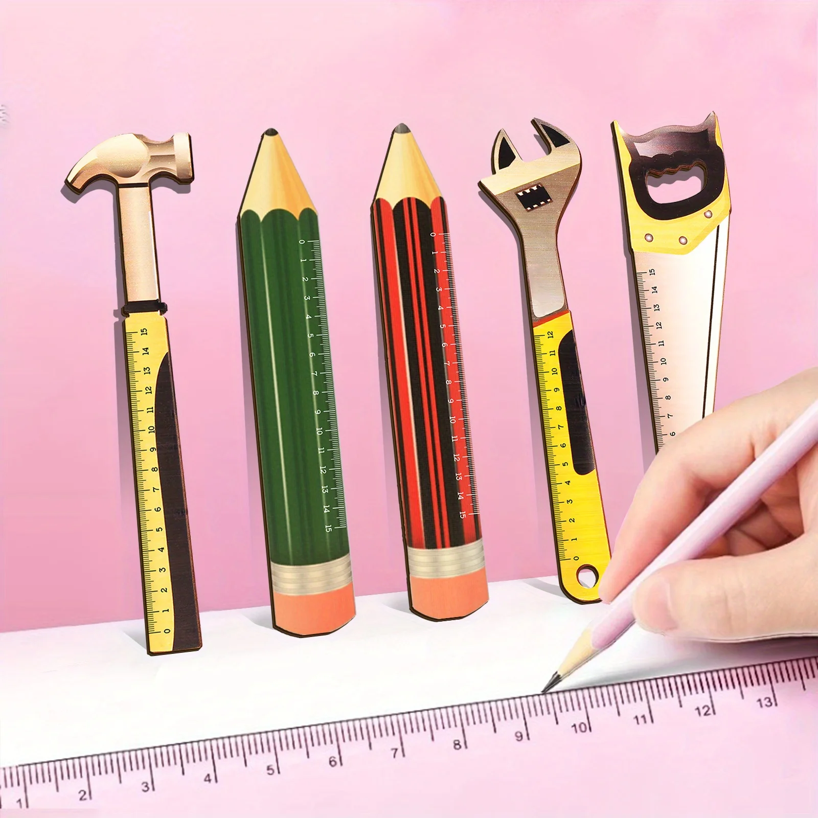 2D Wooden Shaped Ruler Creative Design Tool for Office And Students Stationery Measurement Learning Drawing - Unique Gift Idea