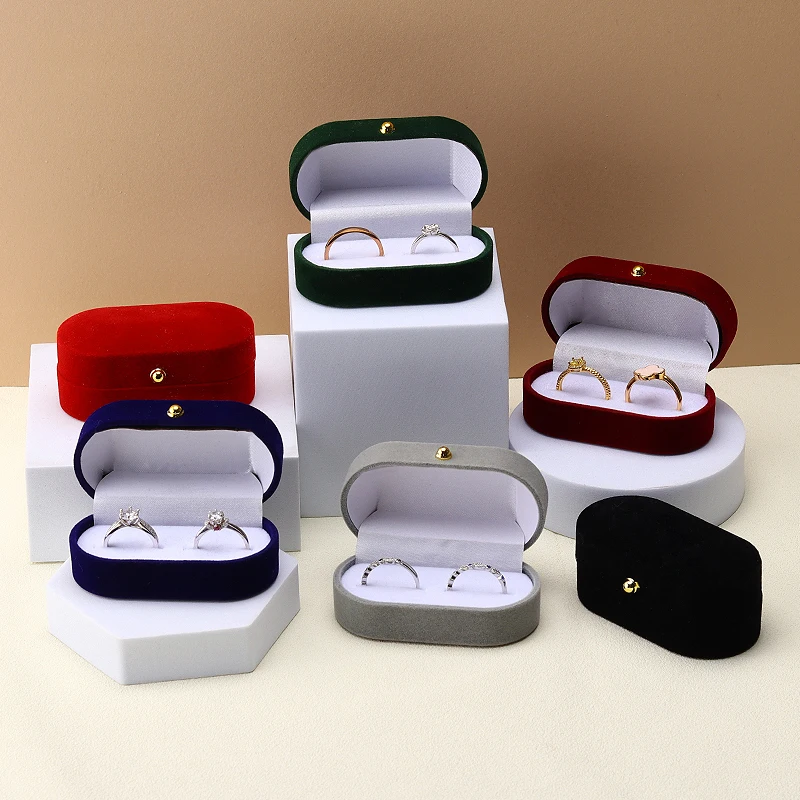 Wedding Ring Packaging Box Ear Studs Holder Velvet Engagement Couple Ring Box Valentine Gift Double Rings Storage Display Case