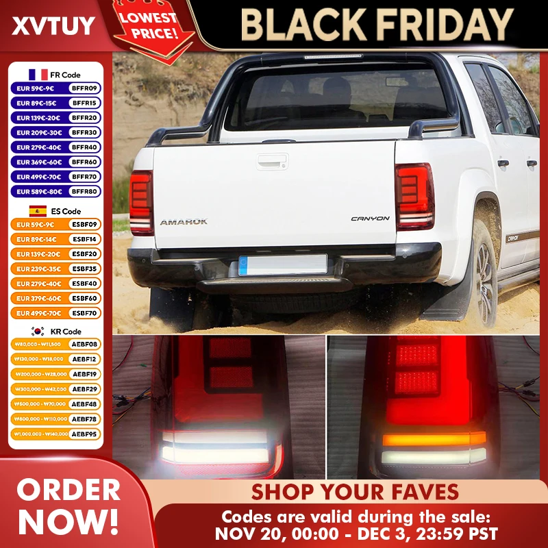 

For VW Amarok 2008-2020 Car LED Rear Light Assembly Turn Signal Stop Brake Driving Reversing Lamps Tail Lights Taillights
