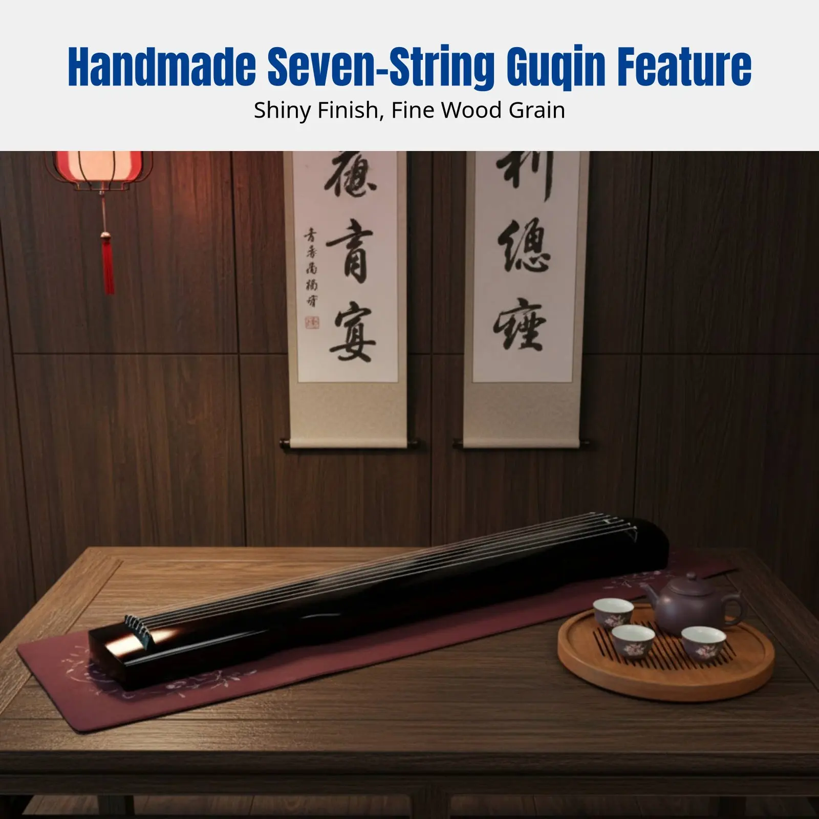

Guqin Seven-String Zither for Beginners Handmade Fuxi Design Old Fir Wood Professional Exam Model Musical Instrument