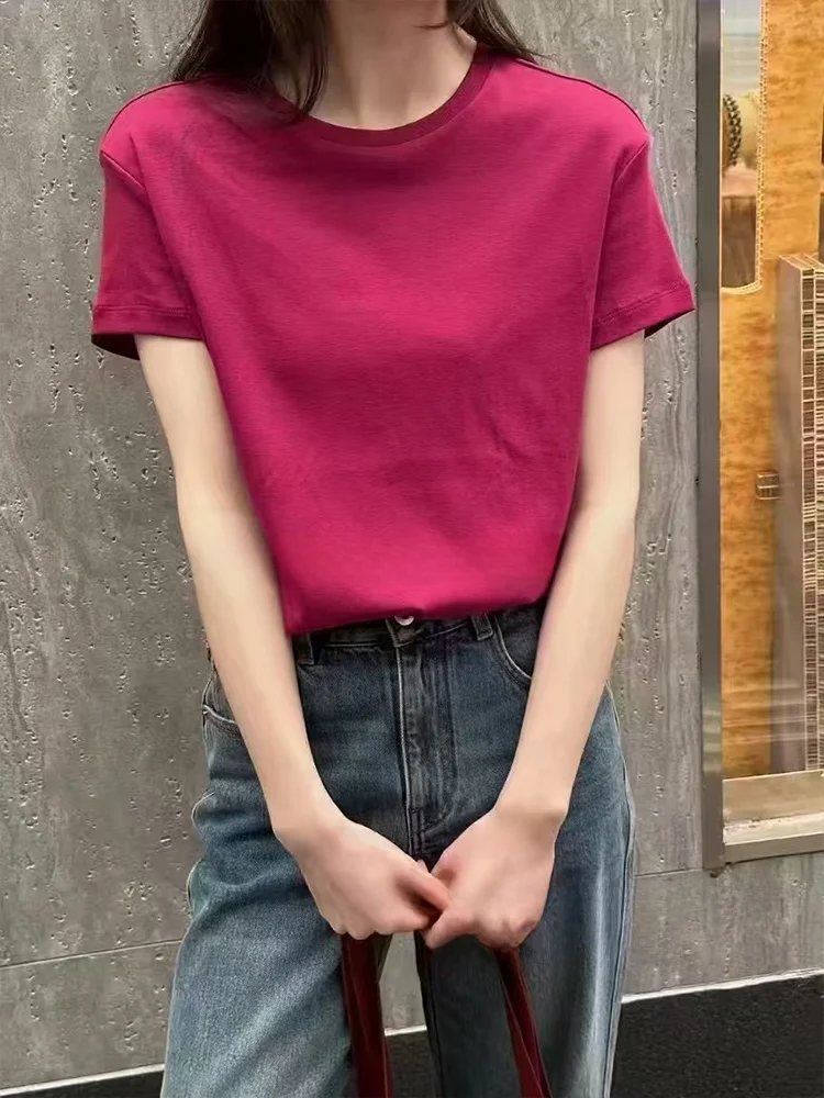 

Casual Comfortable Short Sleeve round Neck Cotton T-shirt Women's Thin Style Versatile Basic round Neck Top Spring Fashion