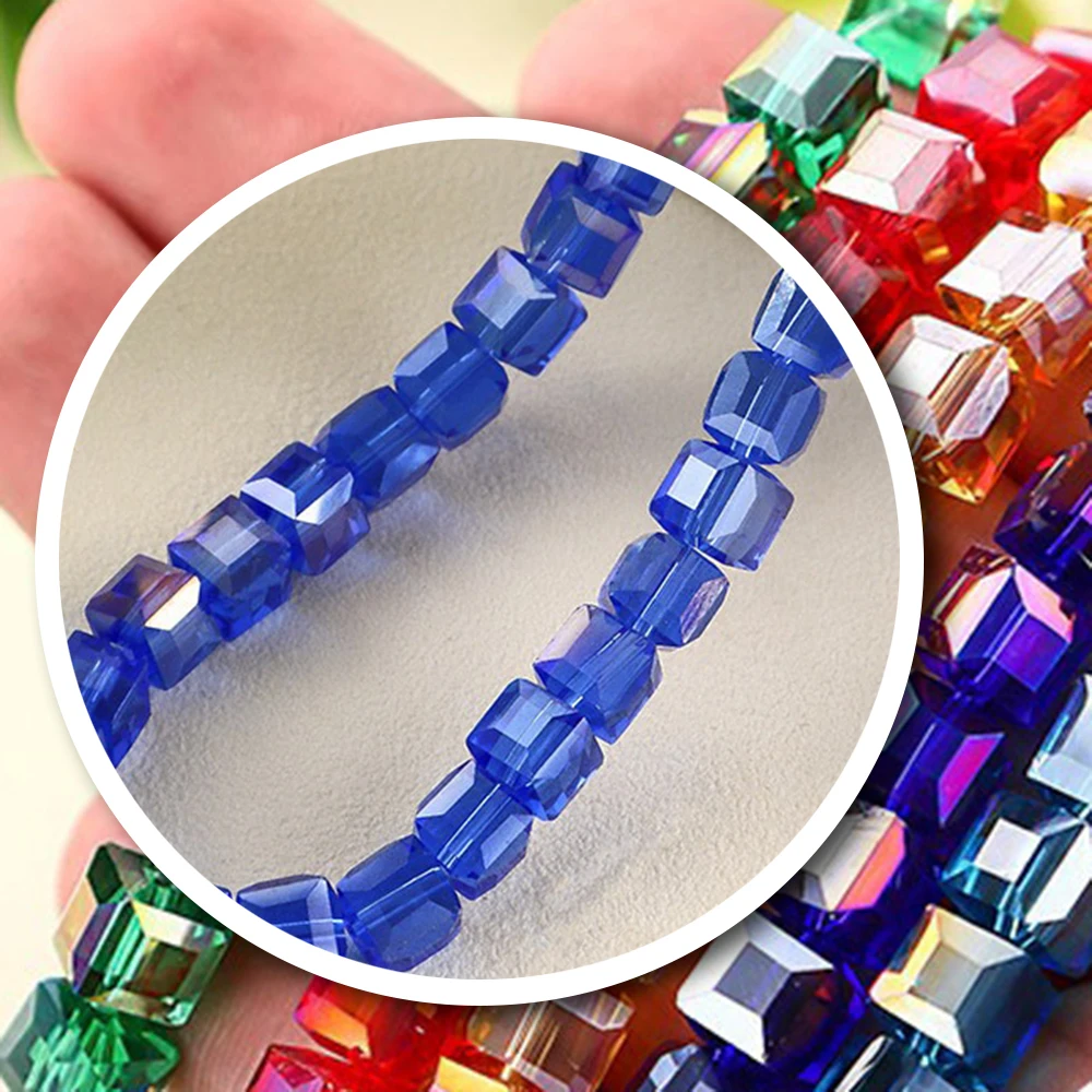 4 6 8mm Square Blue Glass Faceted Bead Strands Cubic Crystal Style Beads Cube Accessories for Jewelry Beading DIY Bracelet XCF8 view 2