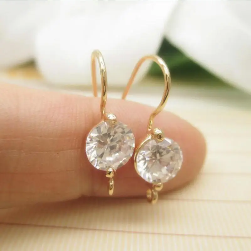 Fashion 14K Gold Color Plated Brass and Zircon Earrings Hooks Stud Earrings Pins Jewelry Making Supplies Diy Accessories
