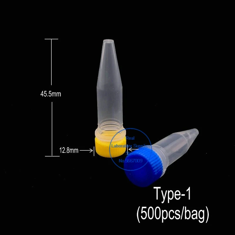 500 개/묶음 1.5ml 플라스틱 냉동 튜브 저온 원심 분리기 튜브 실험실 저온용법 씰 링 포함