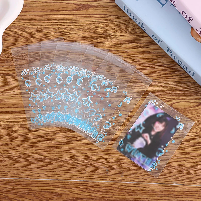 

[k]50Pcs Transparent White Bow Self-adhesive Opp Bag Kpop Idol Photo Cards Protective Storage Bag Photocard Card Sleeves