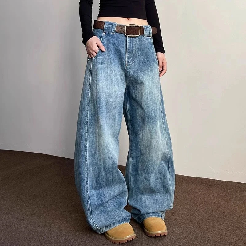 

American Vintage Washed Wide Leg Jeans Women High Street 90S Retro Loose Demin Fashion Design Pants Korean Elegant Trousers Ins