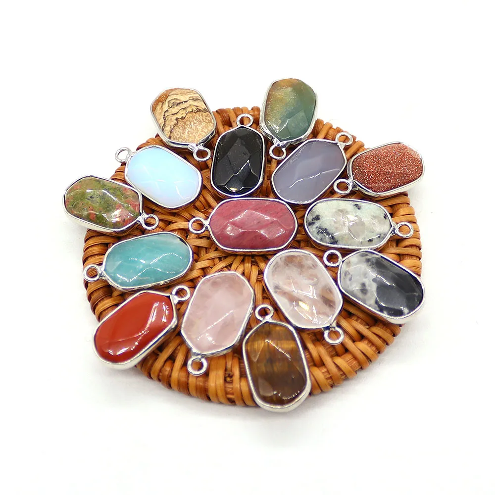 Fashion Simple Natural Stone Crystal Polished Oval Electroplated Edge Single-Hole Pendant DIY Necklace Earring Jewelry Accessory