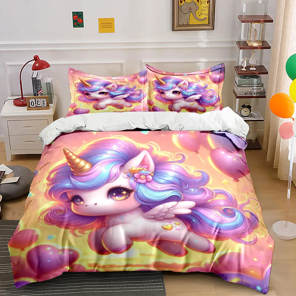 

Dreamy Unicorn with Balloons Duvet Cover Set with 3D Printing Design Soft Polyester Bedding Set All-Season Comfort for gifts