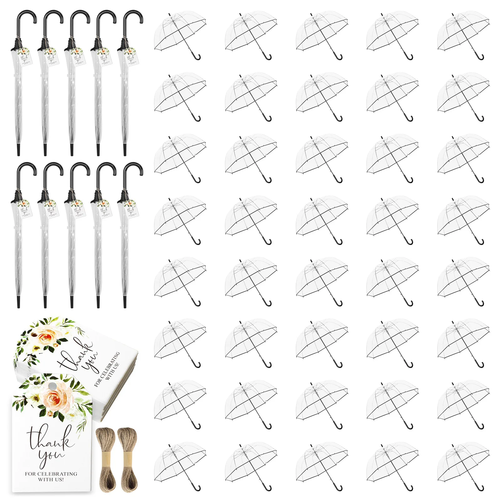 

52-дюймовые большие прозрачные зонты-шары оптом с бирками «Спасибо» и веревкой, автоматическое открытие, прозрачные купольные зонты, свадебные сувениры для гостей